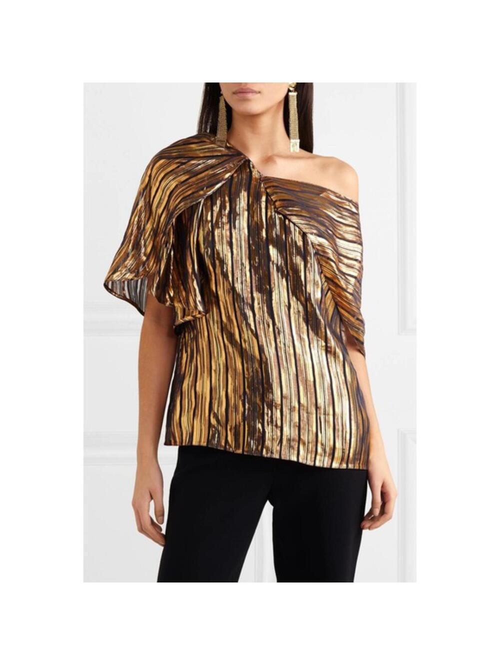 NWT Peter Pilotto Metallic Silk Blouse Draped Top Size 12